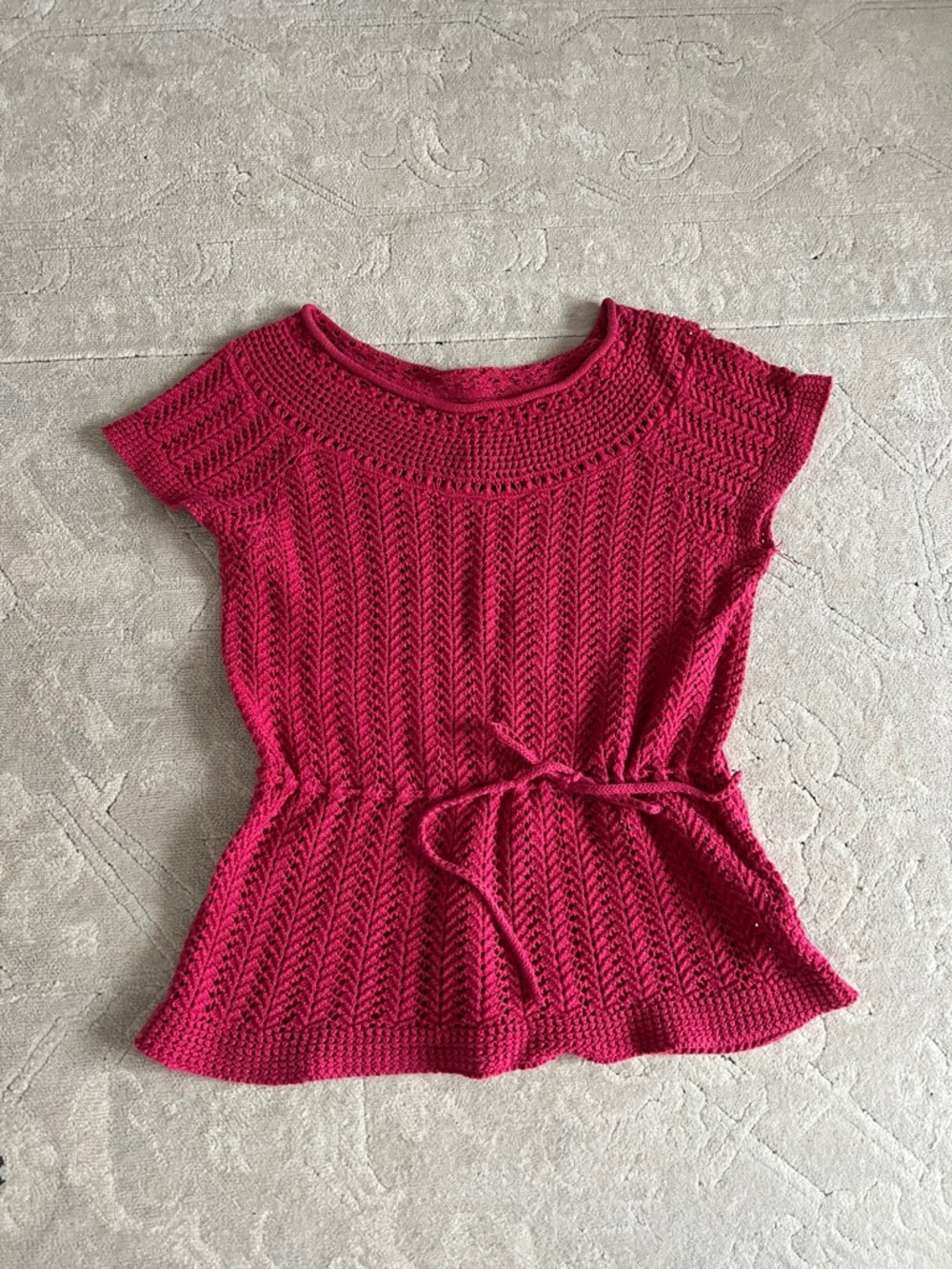 Calvin Klein Jeans Raspberry Crochet Tie-Waist Knit Top